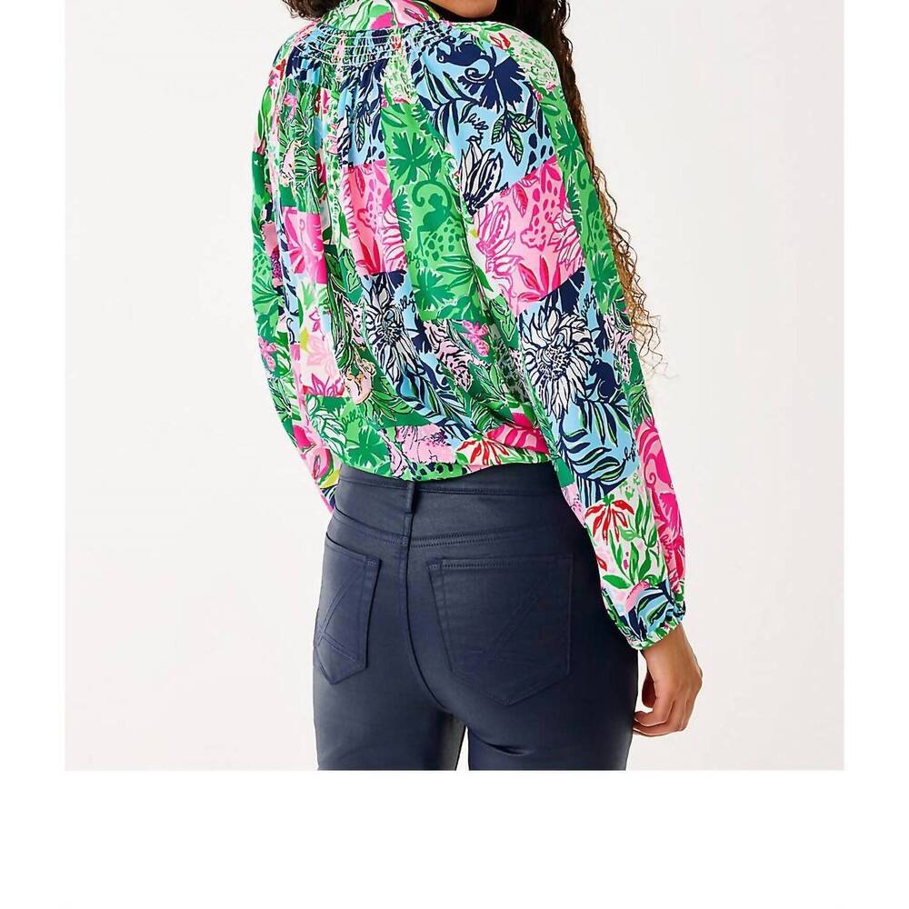 NEW LILLY PULITZER elsa silk pullover top in party punch patch - Picture 3 of 4